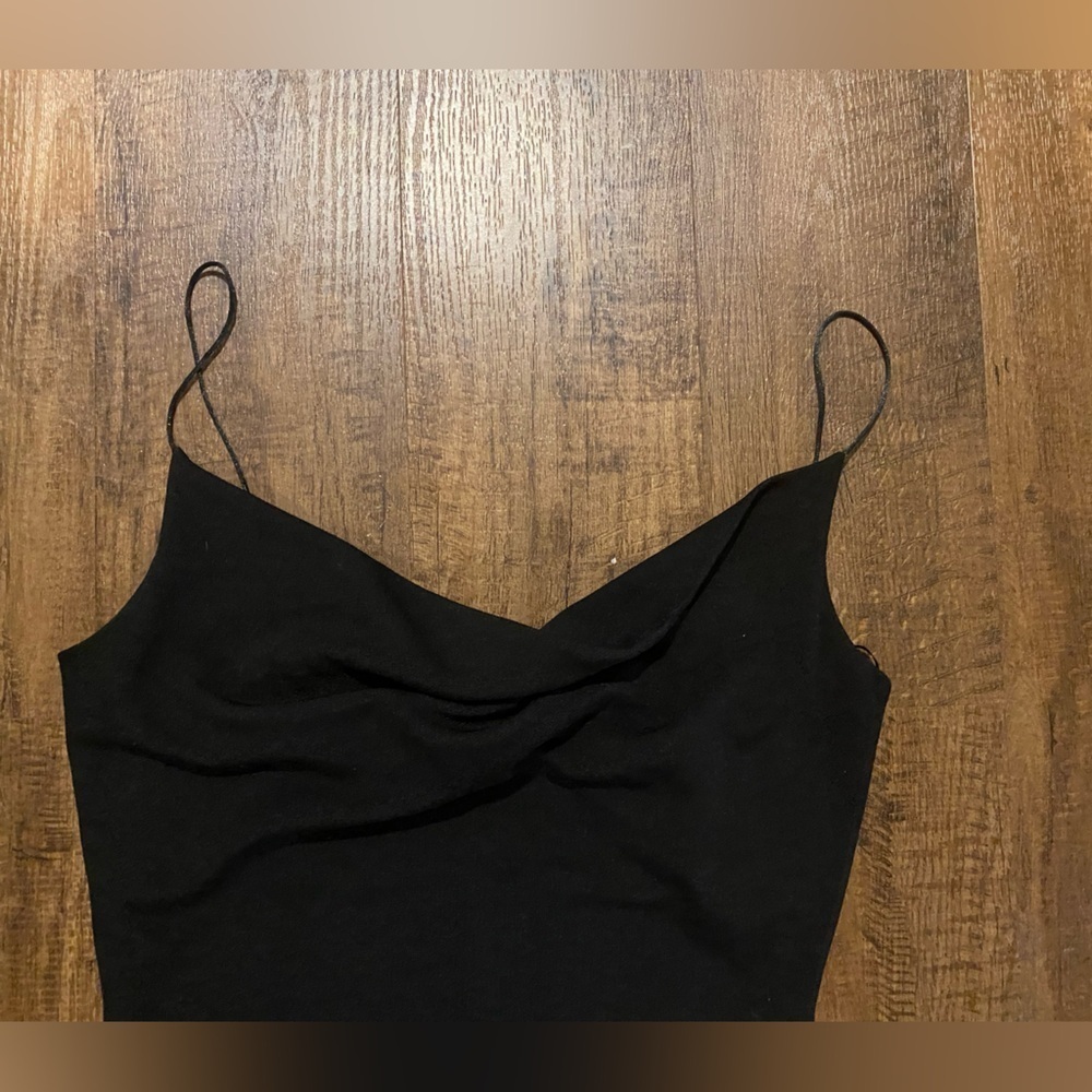 NWT Y2K Revamped Black Cowl Neck Stretch Midi Slip Dress Size Medium Party - Picture 3 of 10